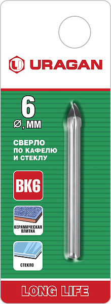 Сверло по кафелю 6мм./29830-06/URAGAN картинка №1